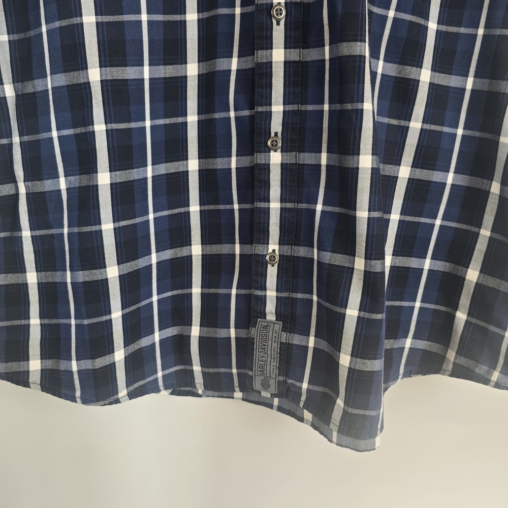 Harley Davidson Navy Multi-Patch Plaid Mechanic Short Sleeve Shirt Slim 2XL.D131 - Picture 13 of 13